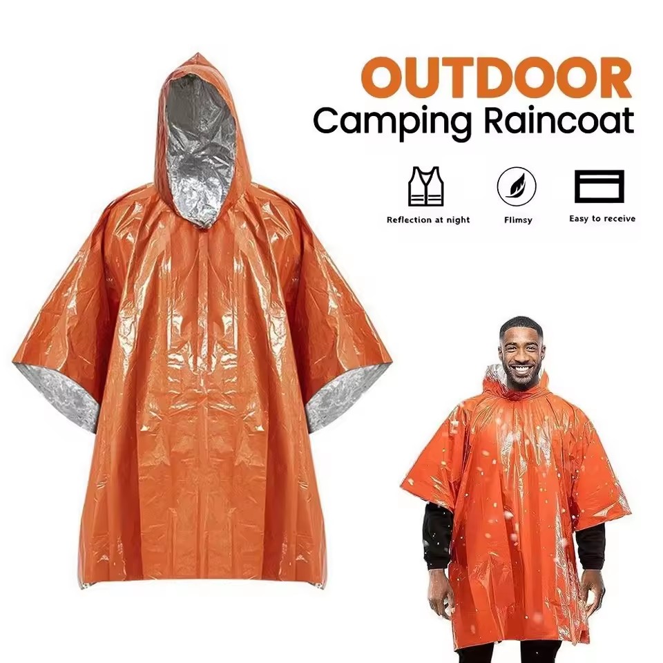 Camping Rain Poncho - 1 ชิ้น/2 ชิ้น เสื้อกันฝนฉุกเฉินพร้อมผ้าห่มกันหนาว ฟอยล์อลูมิเนียม อุปกรณ์เอาตัวรอด