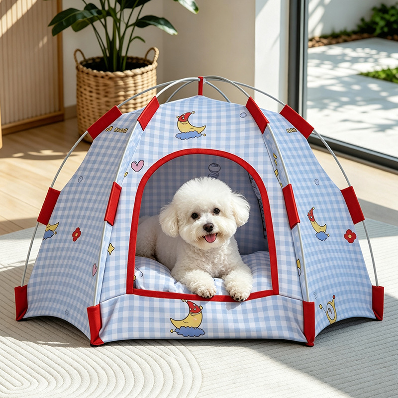 Outdoor Camping Dog Bed - เต็นท์สำหรับสุนัขและที่นอนสำหรับแมว เหมาะสำหรับทุกฤดูกาล เย็นสบายในฤดูร้อน แบบกึ่งปิด ปลอดภัยสำหรับการตั้งแคมป์ ที่นอนสำหรับสัตว์เลี้ยงและลูกสุนัขกลางแจ้ง