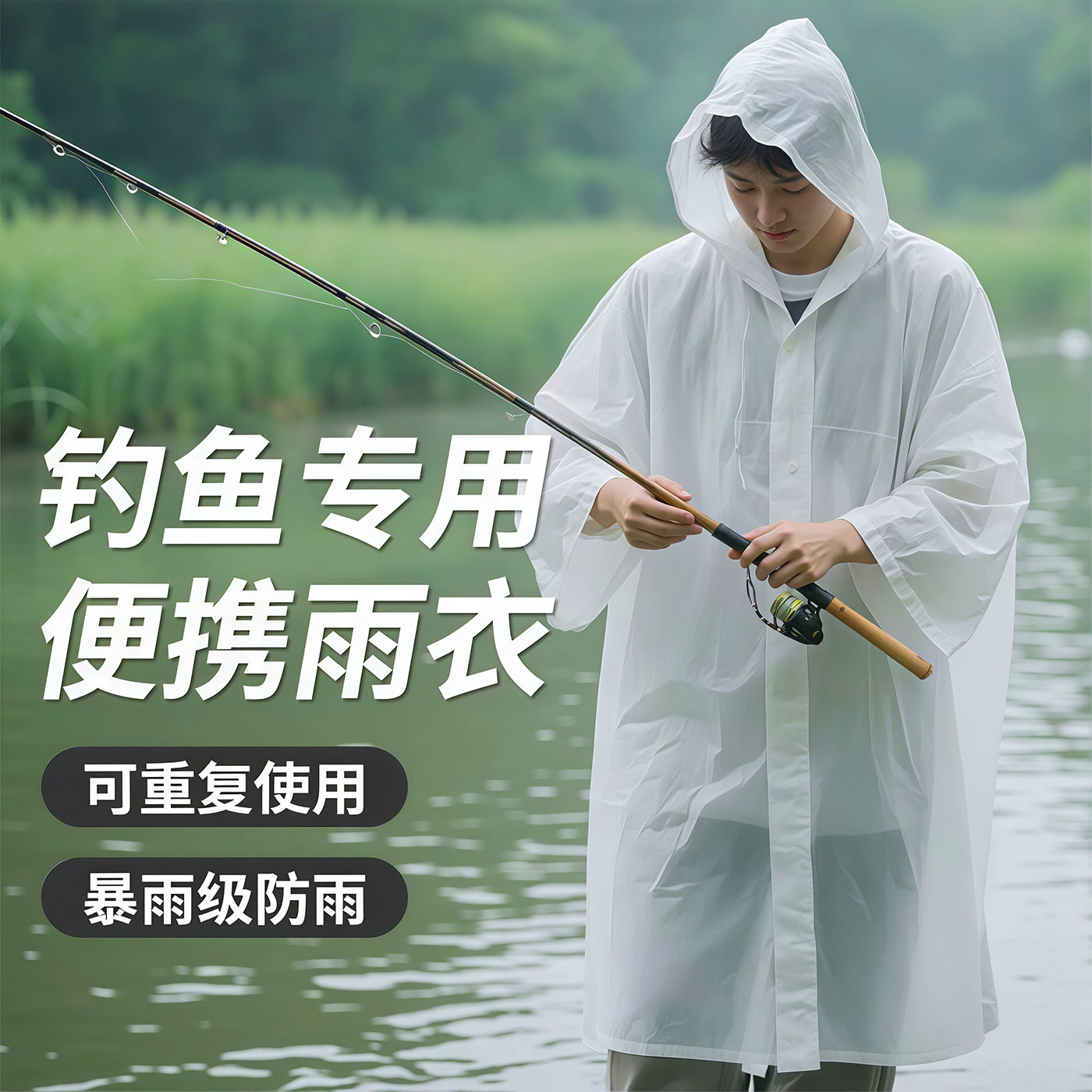 Camping Rain Poncho - เสื้อกันฝน EVA แบบใช้ซ้ำได้ หนาเป็นพิเศษ เสื้อกันฝนแบบยาวมีฮู้ด กันน้ำ