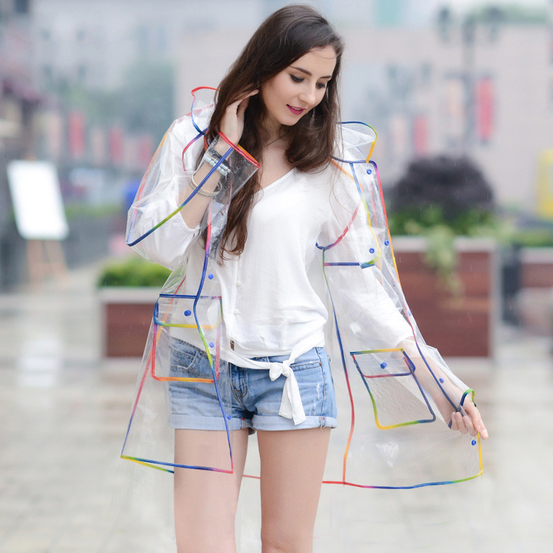เสื้อกันฝนโปร่งใสมีขอบสีรุ้งหล - Camping Rain Poncho บทวิจารณ์และราคา